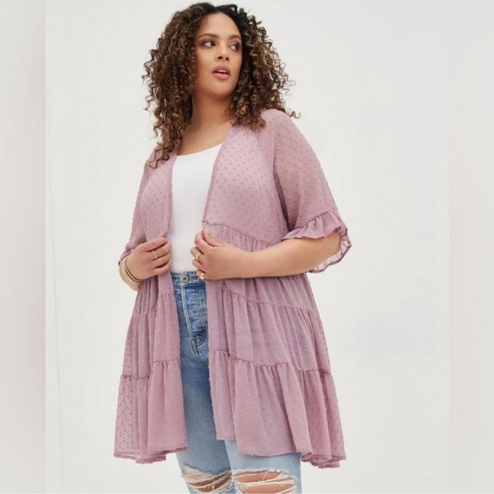 Torrid Kimono Lavender Clip Dot Tiered Plus Size Open Front‎ size 5X